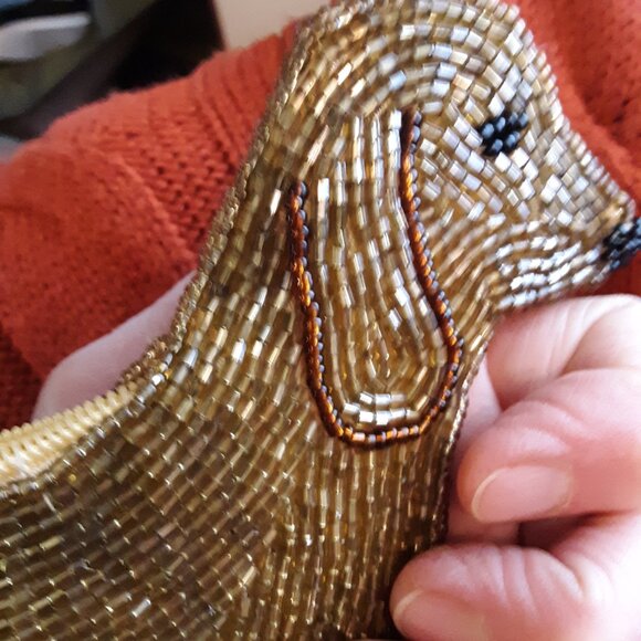 Vintage Gold Light Brown Hand Beaded Dachshund Dog Coin Purse Wallet Rare Unused - Picture 12 of 13